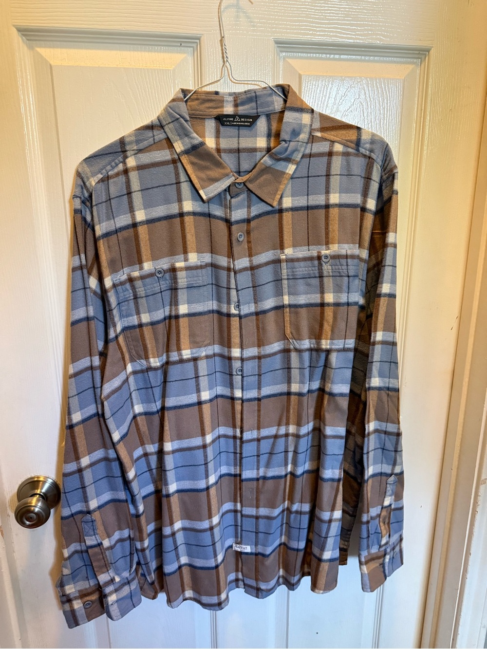 Alpine Design Brown and Light Blue Plaid Button-Down Shirt